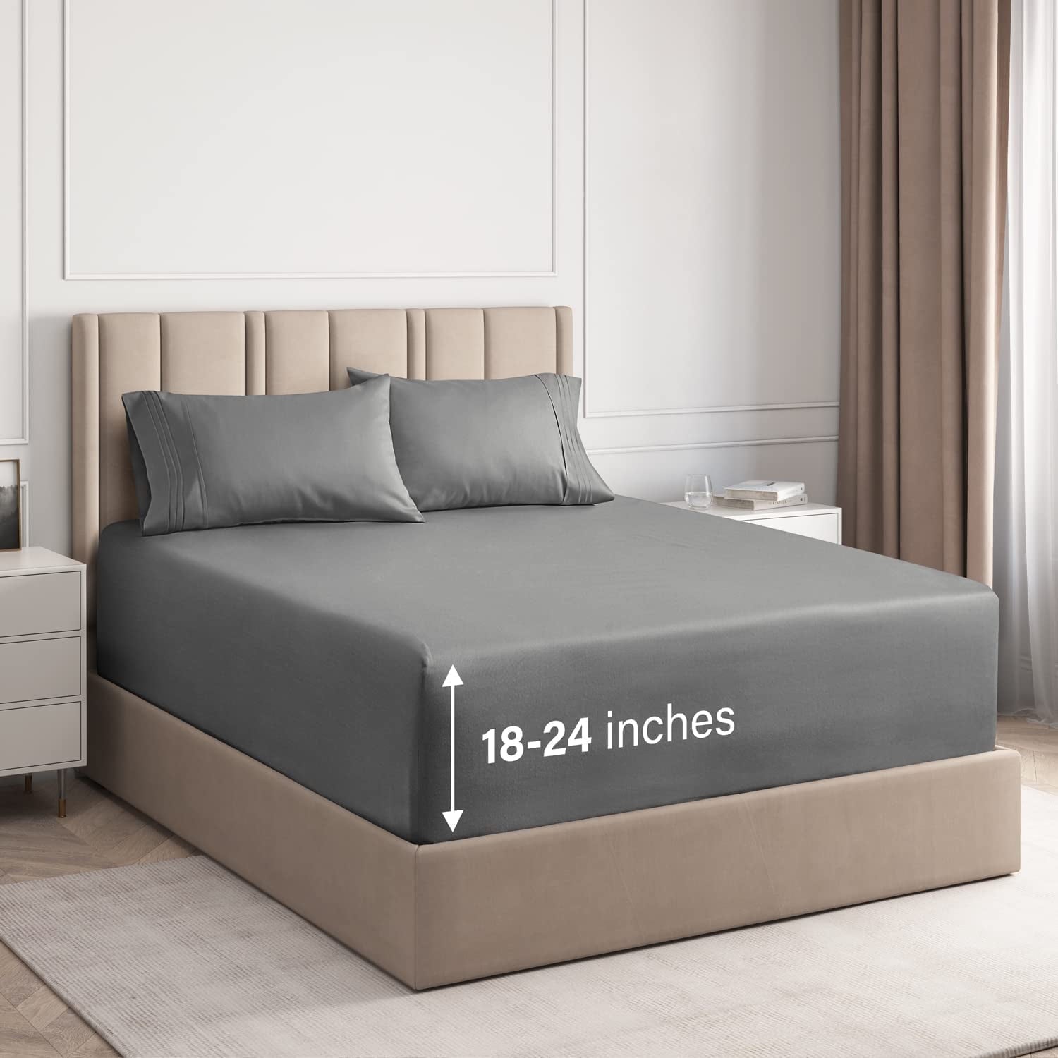 CGK-Linens-4-Piece-Deep-Pocket-Microfiber-Sheet-Set-Full-Dark-Grey_bf2201b3-3e77-4b38-90fb-95ce2b88156d.d9bade2bbf5c3e9aa698eeb9e86a9fac 4-Piece Extra Deep Pocket Sheet Set - Full Size Breathable & Cooling Bed Sheets Fits 18"-24" Mattresses, Gray