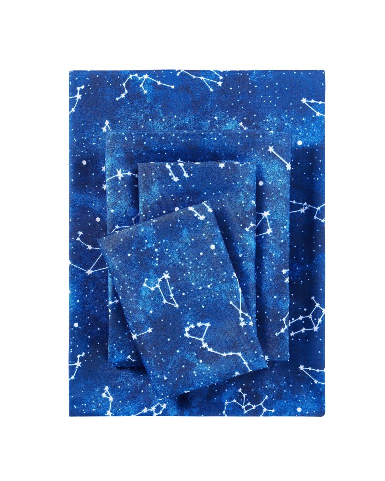 Kids Soft Microfiber Sheet Set, Navy Blue Stars, Full, 4 Pieces, Easy Care